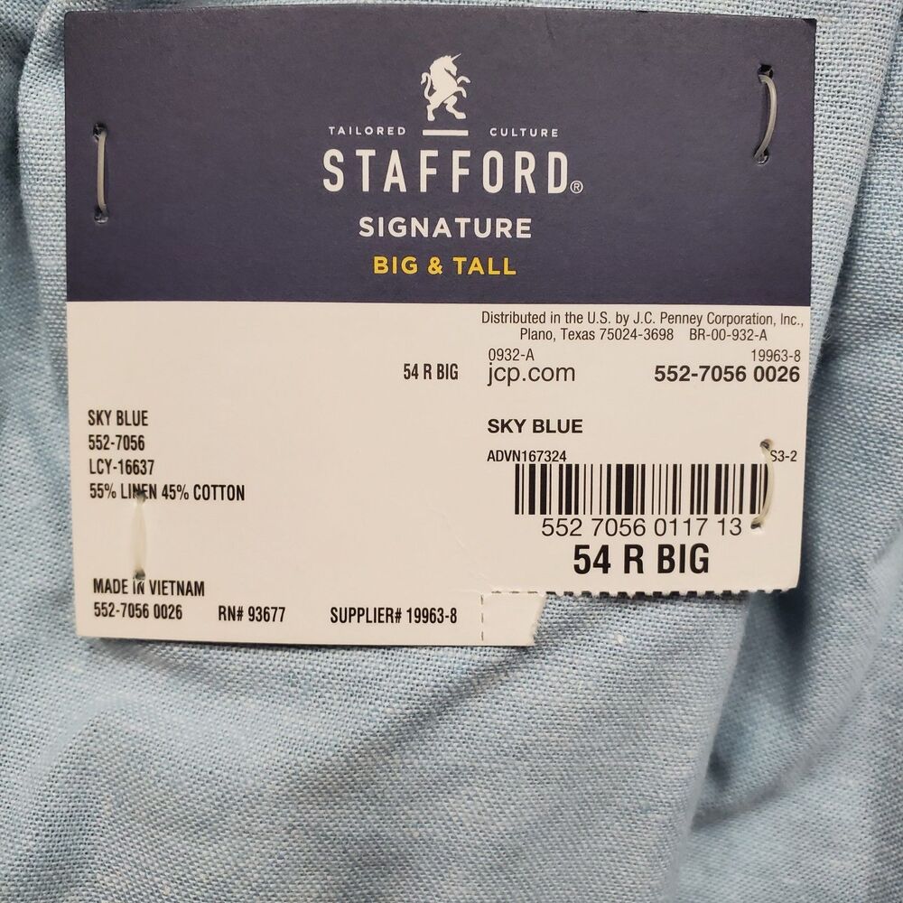 STAFFORD Signature Mens Sky Blue Sport Coat Blazer Size 54R  Big & Tall NWT - Picture 6 of 9